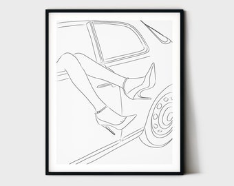 Woman in Stilettos, Minimal Line Drawing, Bedroom Wall Art, Woman Figure Sketch, One Line Drawing, Nude Art, Fashion Woman Poster Printable
