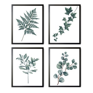 Set of 4 Botanical Prints, Eucalyptus Prints, Green Plant Print, Botanical Prints, Green Leaf, Greenery Minimalist Art, Printable Wall Art