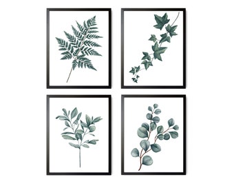 Set of 4 Botanical Prints, Eucalyptus Prints, Green Plant Print, Botanical Prints, Green Leaf, Greenery Minimalist Art, Printable Wall Art