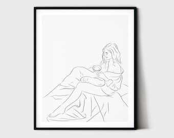 Woman Body Line Art, Minimal Line Drawing, Bedroom Wall Art, Woman Figure Sketch, One Line Drawing, Nude Art, Zen Mindfulness Art Printable
