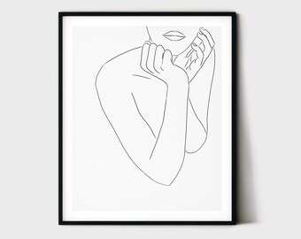 Woman Body Line Art, Minimal Line Drawing, Bedroom Wall Art, Woman Figure Sketch, One Line Drawing, Nude Art, Naked Woman Poster Printable