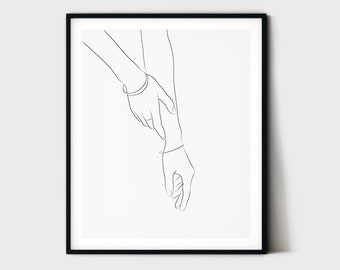 Abstract Hands Line Art, Minimal Line Drawing, Modern Wall Art, Woman Hand Sketch, One Line Drawing, Nude Art, Hand Art Poster Printable