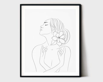 Minimalist Line Art, Minimal Line Drawing, Bedroom Wall Art, Woman Figure Sketch, One Line Drawing, Nude Art, Naked Woman Poster Printable