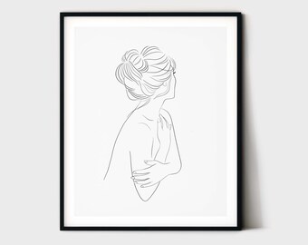 Woman Body Line Art, Minimal Line Drawing, Bedroom Wall Art, Woman Figure Sketch, One Line Drawing, Nude Art, Naked Woman Poster Printable