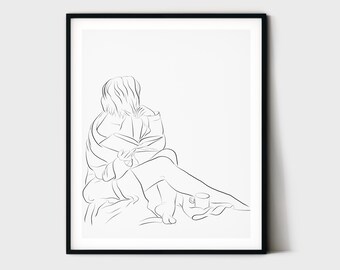 Self Care Art, Minimalist Line Art, Minimal Line Drawing, Bedroom Wall Art, Woman Figure Sketch, One Line Drawing, Nude Art, Art Printable
