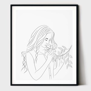 Woman Body Line Art, Minimal Line Drawing, Bedroom Wall Art, Woman Figure Sketch, Line Drawing, Floral Woman Line Art, Aesthetic, Printable