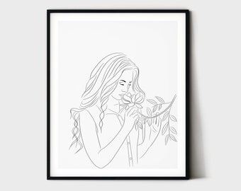 Woman Body Line Art, Minimal Line Drawing, Bedroom Wall Art, Woman Figure Sketch, Line Drawing, Floral Woman Line Art, Aesthetic, Printable