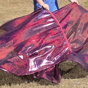 Handmade Lamé Worship Flags, Purple with Red Shine, Set of Two with Poles