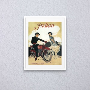 Vintage Printable Indian Motorcycle Advertising Poster available as a digital download — print and frame for instant wall art  / room decor.
