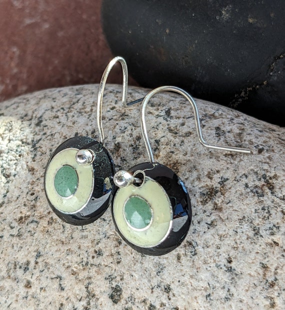 Art Deco Enamel Drop Earrings, Cloisonne Enamel, Enamel Jewelry