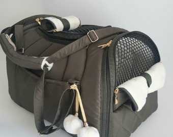 Sac de transport pour animal de compagnie Travel Box vert olive Taille S : 37 L. 23 L. 25 H.