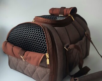 Pet carrier Travel box tweed fabric S size 37 L. 23 W. 25 H. In cm