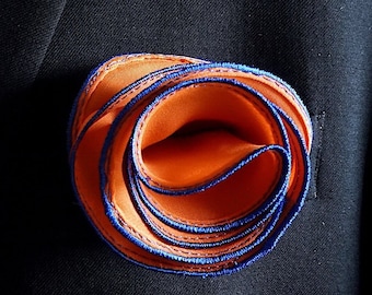Orange Silk Pocket Square: Round Wedding Hankerchief