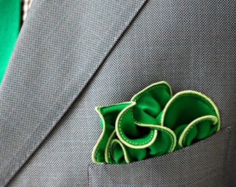 Green Pocket Square Wedding Hankerchief  Custom Pocket Round  Groomsman Hankie  Pocket Silk Handkerchief for Man