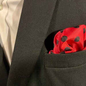Red Pocket Square with Black Dots
