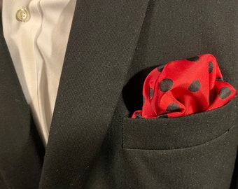Red Pocket Square with Black Dots