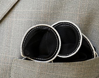 Black Pocket Square with White Edge Border Wedding Hankerchief  Custom Pocket Round  Handsome Hankies Handkerchief for Man