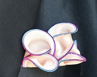 Pink Silk Pocket Square: Round Wedding Hankie with Border