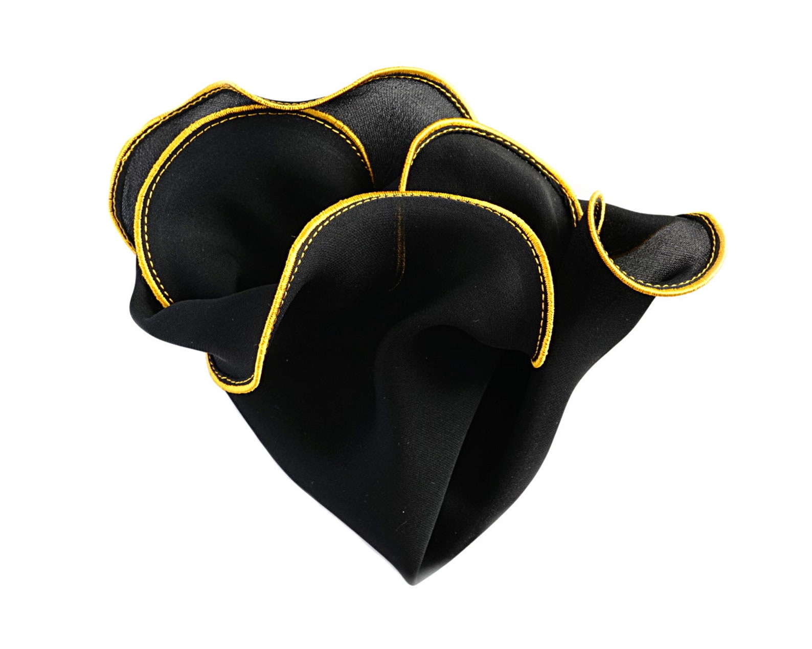 Black Silk Pocket Square With Gold Edge Border / Wedding Etsy