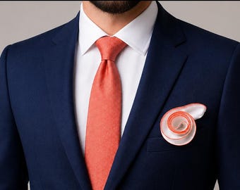 Pañuelo de bolsillo de seda blanca con borde color coral, accesorio para novio, pañuelo para hombre.