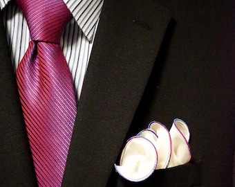 White Silk Pocket Square: Rainbow Edge Wedding Hankie