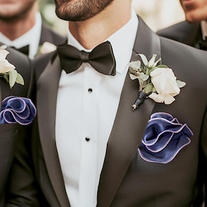 Navy Silk Wedding Handkerchief with Lavender Border – Custom Pocket Square for Groom & Groomsmen