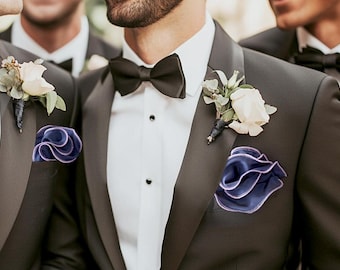 Navy Silk Wedding Handkerchief with Lavender Border – Custom Pocket Square for Groom & Groomsmen