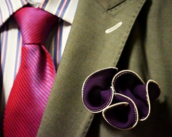 Pañuelo de bolsillo de seda morado con borde plateado, pañuelo de novio