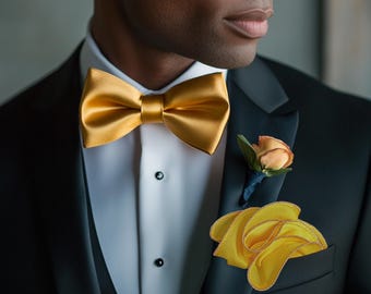 Yellow Pocket Square with Metallic Pink Edges