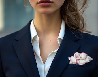 Silk Pocket Square: White with Pink Border, Round Hankie