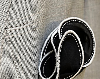Black Round Silk Wedding Pocket Square – Tuxedo Accessory with White Edge