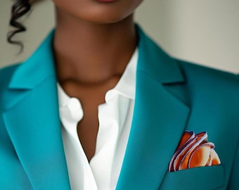 Orange Silk Pocket Square with Blue Border: Groomsman Hankie