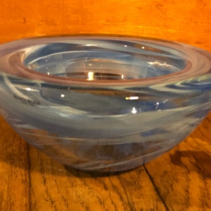 Vintage Kosta Boda Small Periwinkle Blue Swirl Bowl Swedish Art Glass