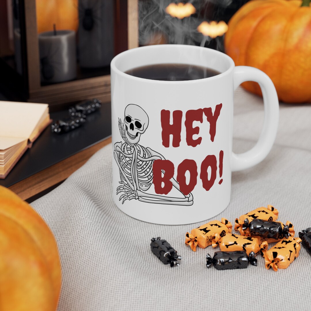 Hey Boo Skeleton Hey Boo Coffee Mug, Spooky Season Tea Cup, Halloween Mug, Skeleton Cup ...