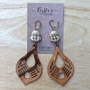 Handcrafted Dangle Earrings, Colorado Made, Bohemian, Wood, White Turquoise, Summer, Music Festival, Yoga Lovers, Birthday Gift for Her