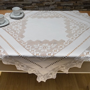 Greek Handmade White Cotton Tablecloths in Different Sizes