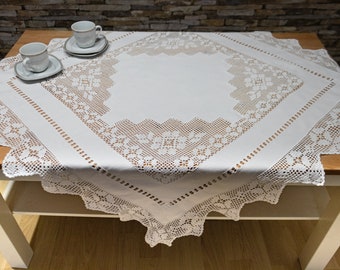 Greek Handmade White Cotton Tablecloths in Different Sizes