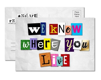 We've Moved Ransom Note "We Know Where You Live" New Address Postcards Pack of 12