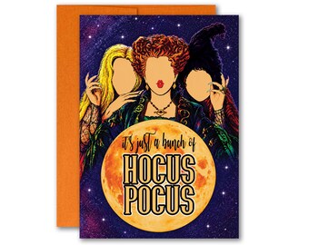 It's Just a Bunch of Hocus Pocus Halloween Greeting Card 5x7 inch w/Orange Envelope