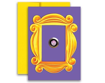 The One with the Birthday Yellow Frame Purple Door Peephole Friends Inspired Birthday Greeting Card 5x7 inches w/Envelope