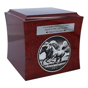 Cremation horse urn Unique cremation box with horses Urn with horses for ashes Stunning urn for ashes with engraved horses Personalise urn
