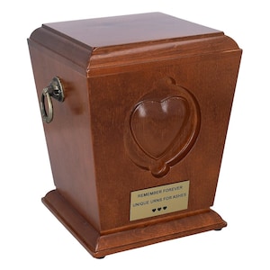 Cremation urn for human ashes Solid wood funeral urn Persoanlized ashes urn Wooden urn for ashes with heart