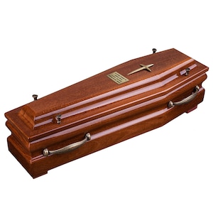Beautiful casket for ashes with gold cross and handles Adult cremation urn coffin box wooden casket for adult Coffin wooden urn box for ashe