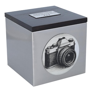 Cremation urn for photographer Urn with engraved camera Memorial box for photography enthusiast Photography gift memorial urn