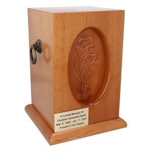 Beautiful Solid Wood Casket Funeral Ashes Urn For Adult Cremation Urn for ashes memorials Unique urn with flowers Decorative wood urn