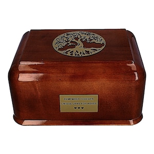 Tree of Life Solid Wood Casket Human Funeral Ashes Urn For Adult Cremation Urn Memorial (WU49HG)