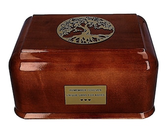 Tree of Life Solid Wood Casket Human Funeral Ashes Urn For Adult Cremation Urn Memorial (WU49HG)