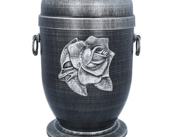 Metal Cremation Urn for Ashes with Rose Emblem.Funeral Urn For Adult, Ashes Urn UK