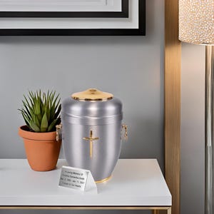 Beautifu Red Metal Cremation Urn for Ashes with Gold Cross Funeral Urn for Adult  Memorials