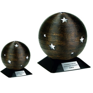 Silver stars urn for ashes Cremate urn with stars Decorative cremation sphere urn Personalise memorial urn with engraved own text Ball urn